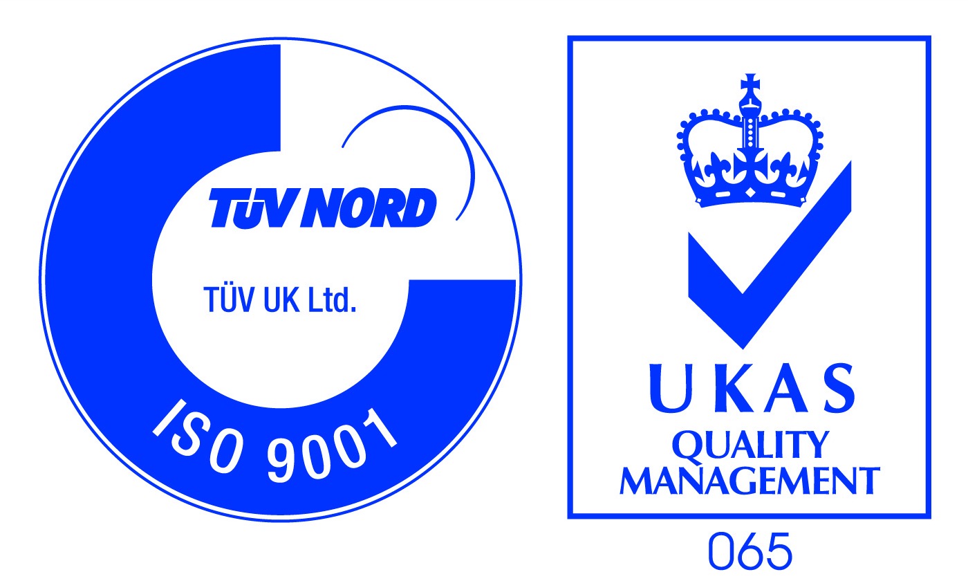 TÜV NORD ISO 9001 and UKAS Quality Management 065 certification marks.